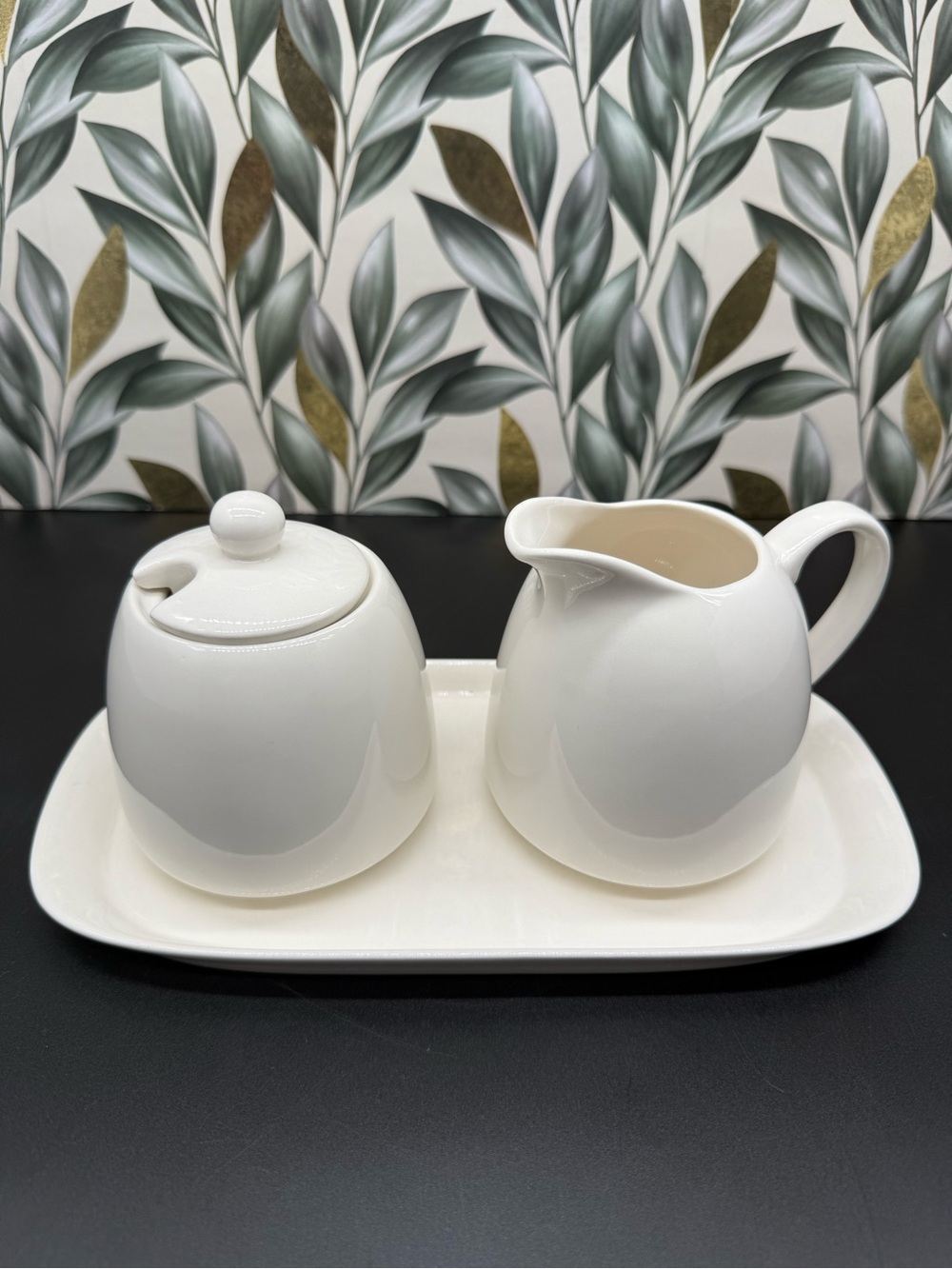 White Ceramic Creamer and Sugar Set with Tray BIA Cordon Bleu